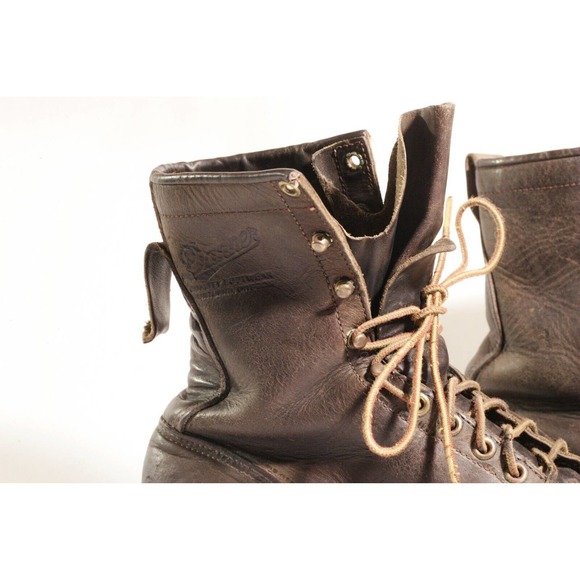 Vintage Danner Distressed Heavy Worn Brown Leather Kiltie Logger Boots USA main image 8